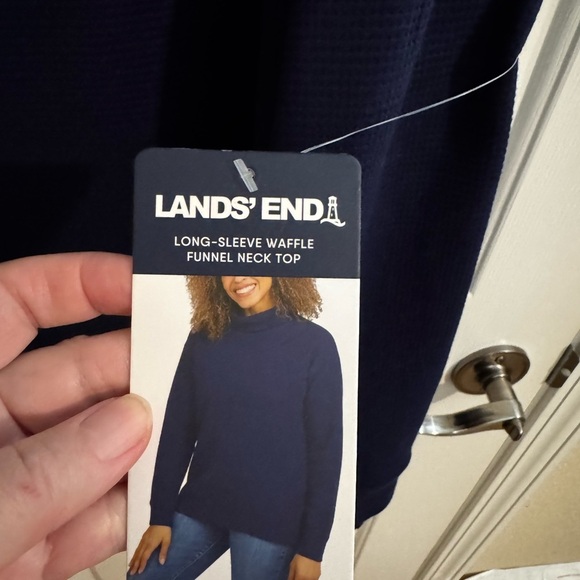 Lands' End New Women's Long Sleeve Waffle Funnel Neck Top Navy Plus 2X - Picture 7 of 11